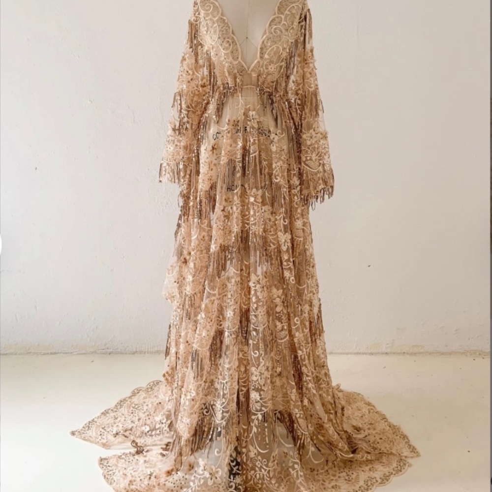 🖤 Champagne lace Sequin Gown Maternity Gown/Baby Shower Dress/Photography Dress